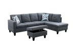 Dark Grey Flannelette 3-Piece Living Room Sofa Set B