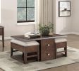 Classic Occasional 3pc Set Cocktail Table with Drawers Base and Two Storage Ottomans Brown Finish Living Room Furniture