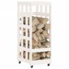 Log Holder with Wheels White 15.7"x19.3"x43.3" Solid Wood Pine