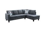 Dark Grey Flannelette 3-Piece Living Room Sofa Set B