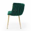 Modern Velvet Dining Chairs Set of 2, Upholstered Woven Dining Chair with Golden Metal Legs, Upholstered Dining Chairs for Dining Room, Kitchen