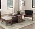 Classic Occasional 3pc Set Cocktail Table with Drawers Base and Two Storage Ottomans Brown Finish Living Room Furniture