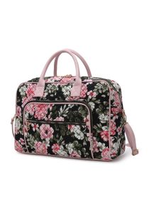 MKF Collection Jayla Quilted Cotton Botanical Pattern Women Duffle Bag by Mia k (Material: Vegan Leather, Color: Black)