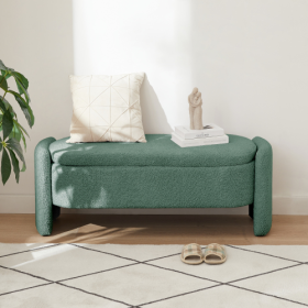 Ottoman Oval Storage Bench 3D Lamb Fleece Fabric Bench With Large Storage Space For The Living Room, Entryway And Bedroom (Option: Dark Green)